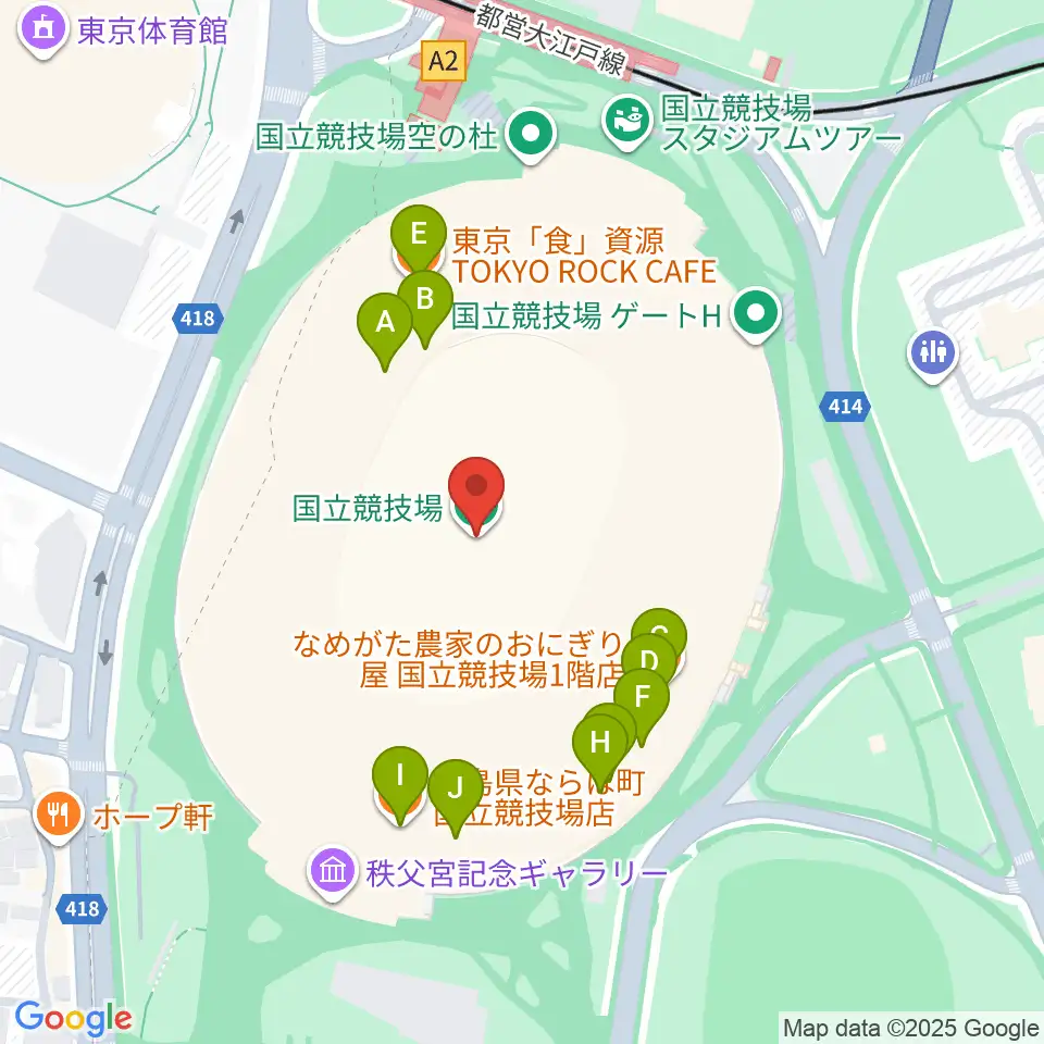 国立競技場周辺のファミレス・ファーストフード一覧地図
