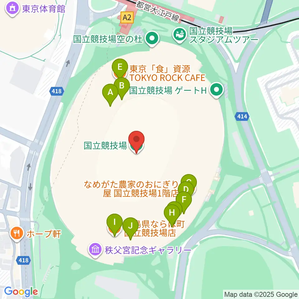 MUFGスタジアム周辺のファミレス・ファーストフード一覧地図