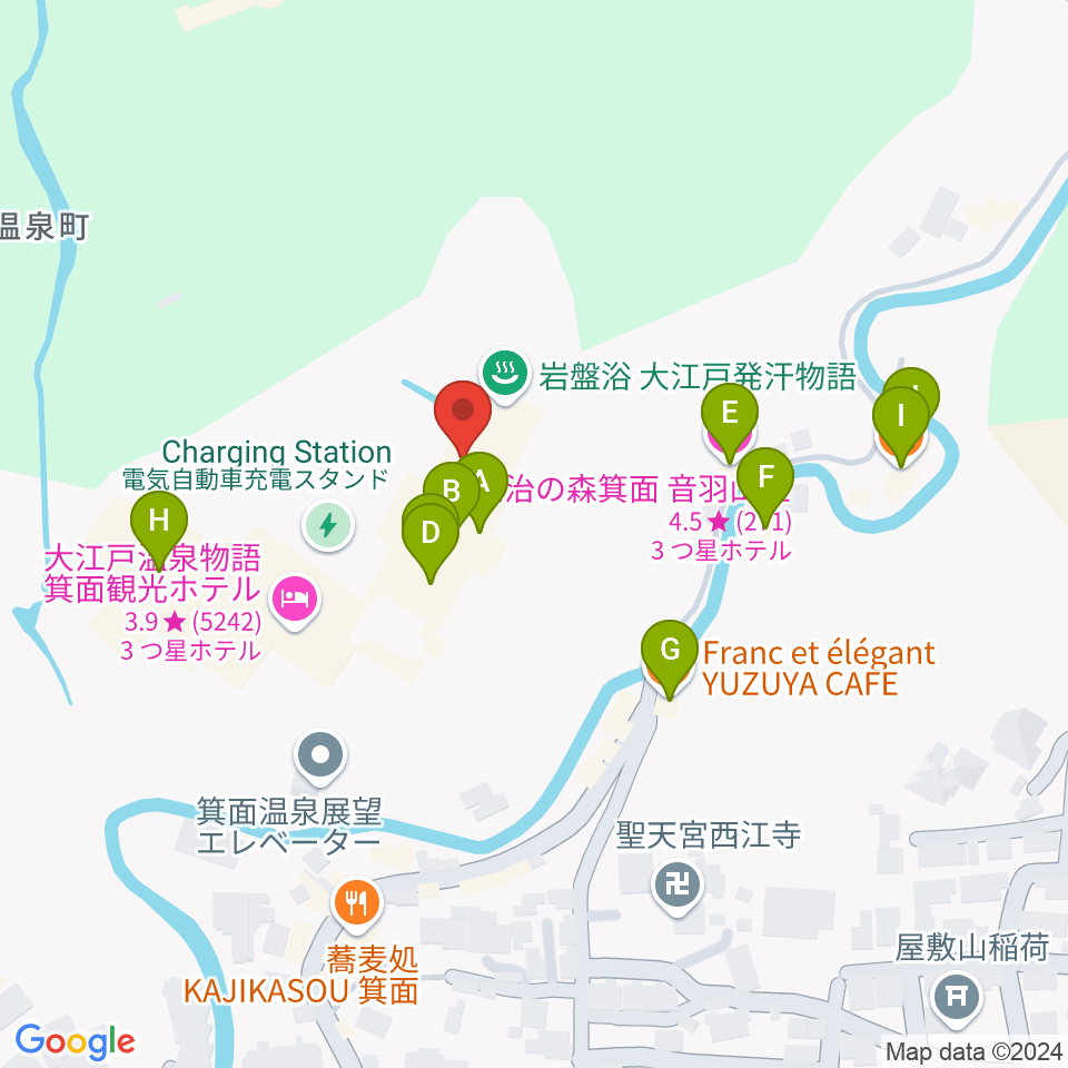 箕面劇場周辺のファミレス・ファーストフード一覧地図