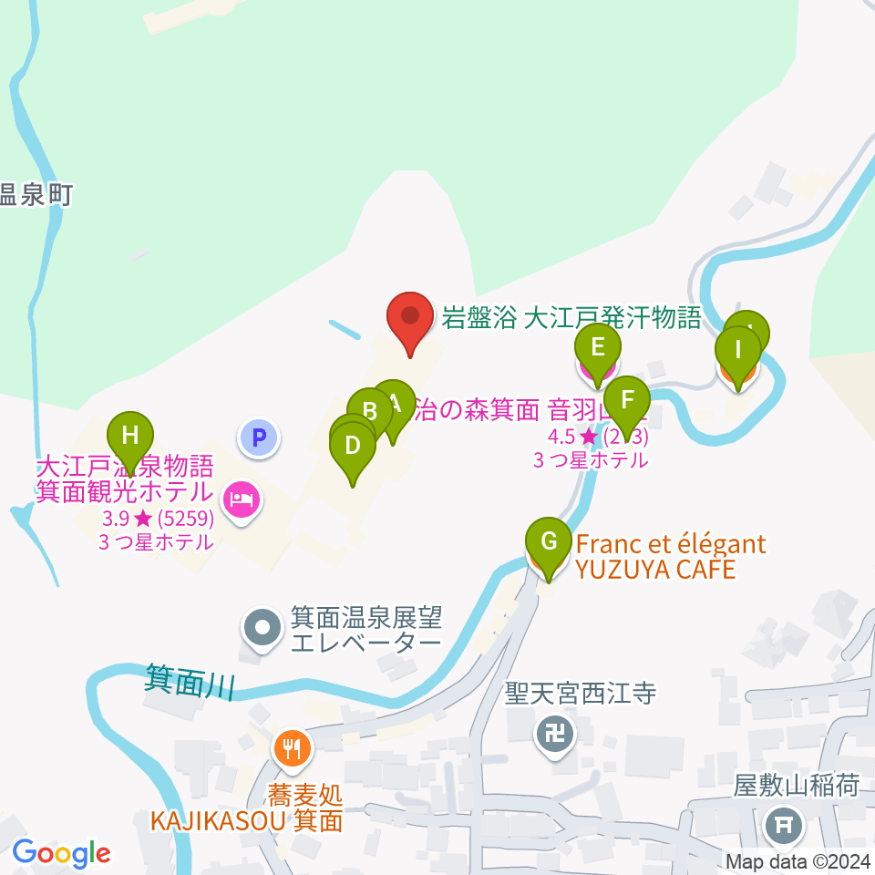 箕面劇場周辺のファミレス・ファーストフード一覧地図