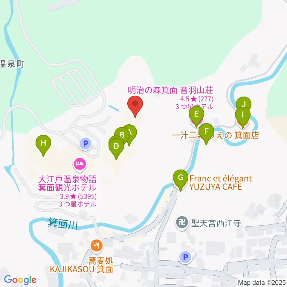 箕面劇場周辺のファミレス・ファーストフード一覧地図
