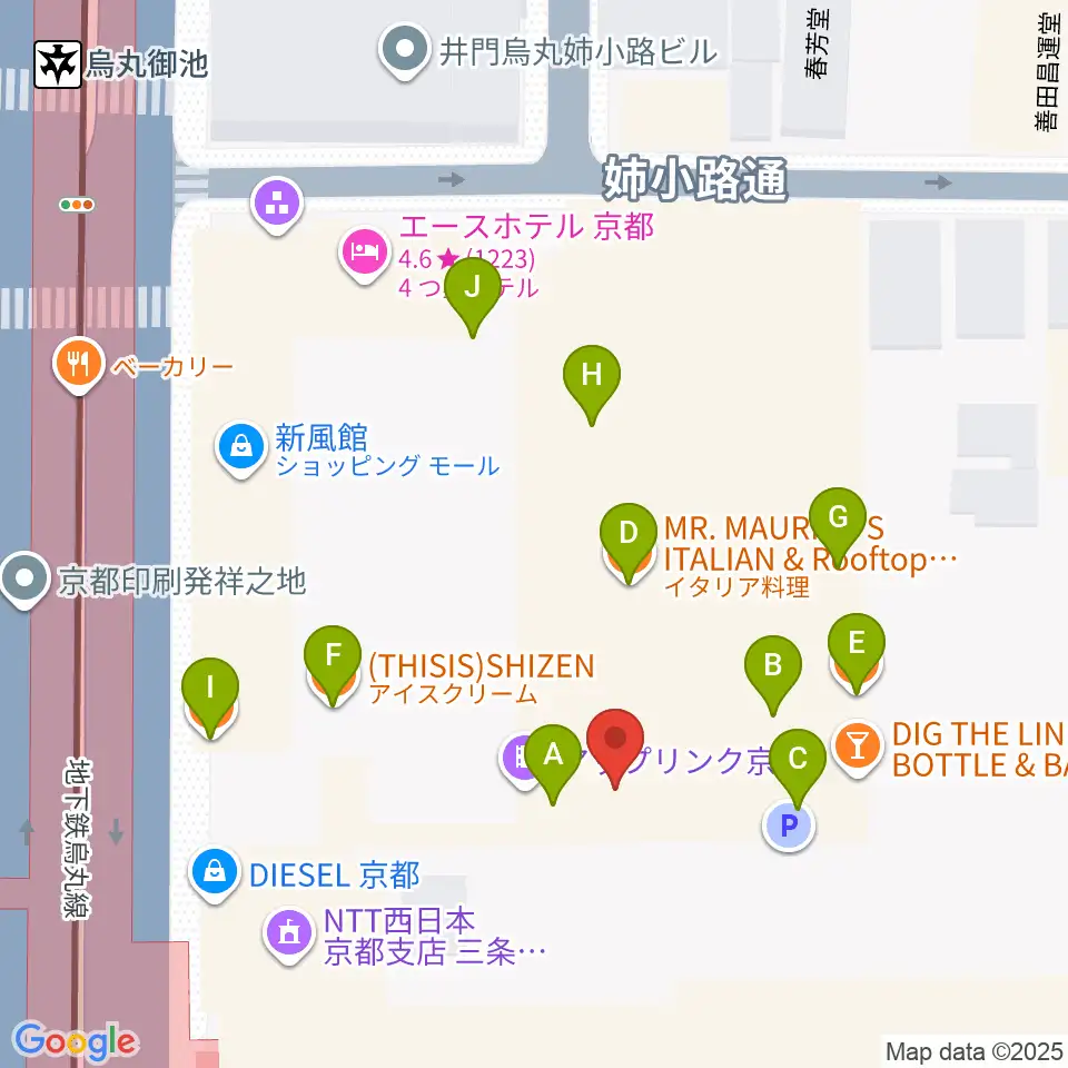アップリンク京都周辺のファミレス・ファーストフード一覧地図