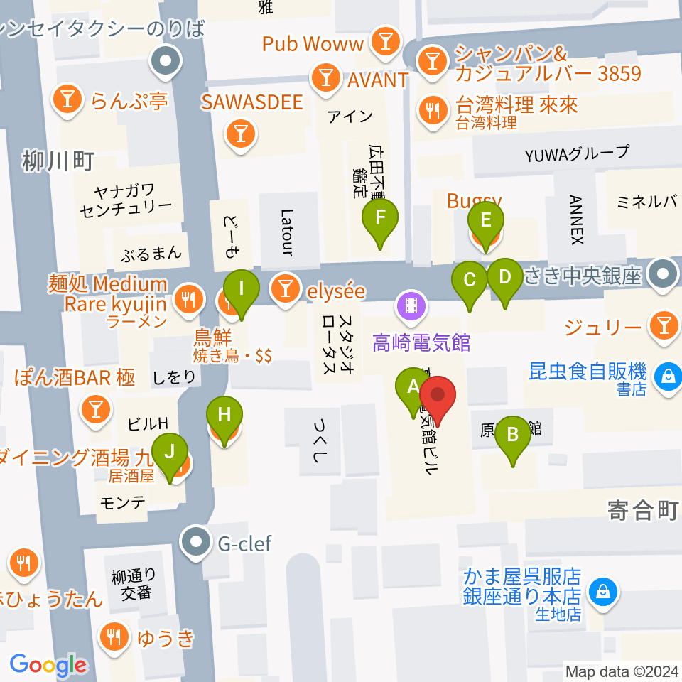 高崎電気館周辺のファミレス・ファーストフード一覧地図