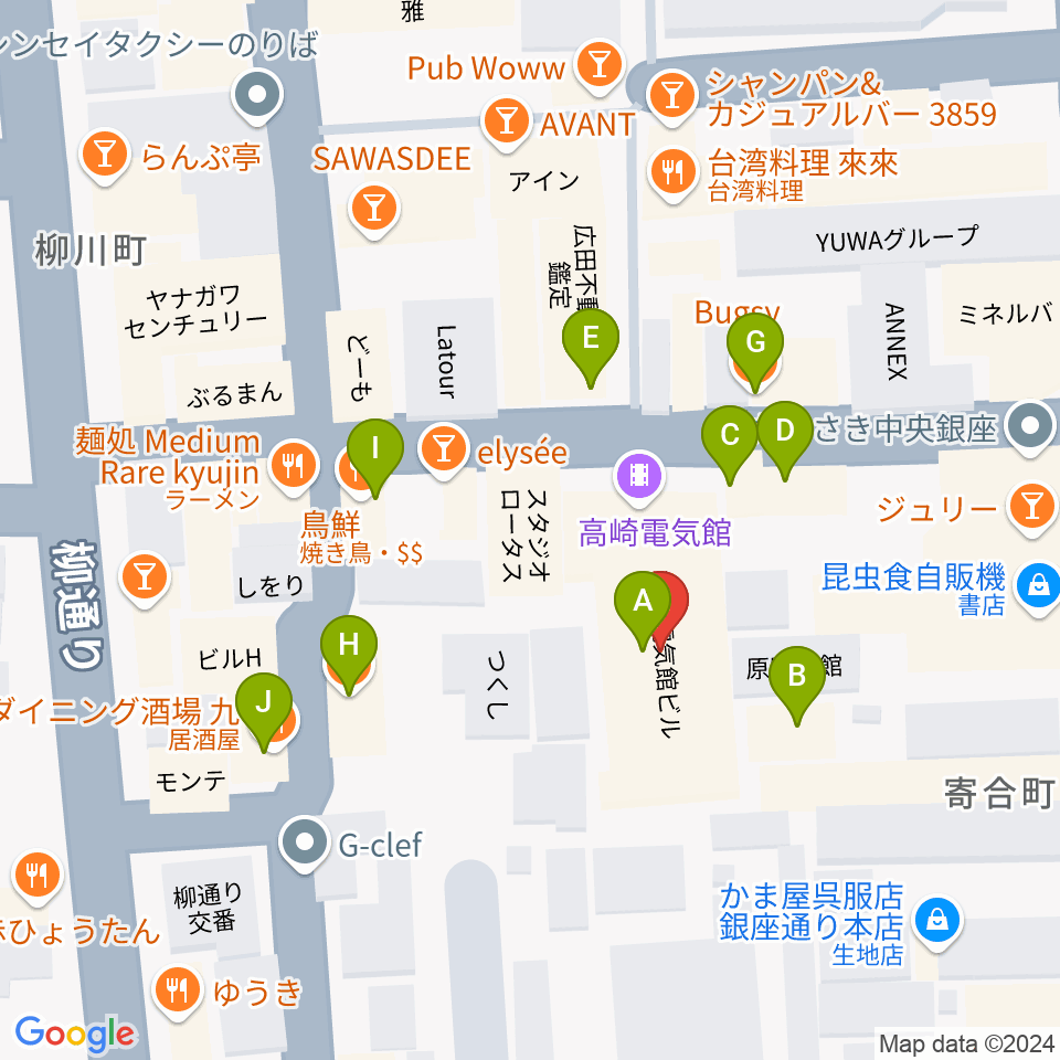 高崎電気館周辺のファミレス・ファーストフード一覧地図