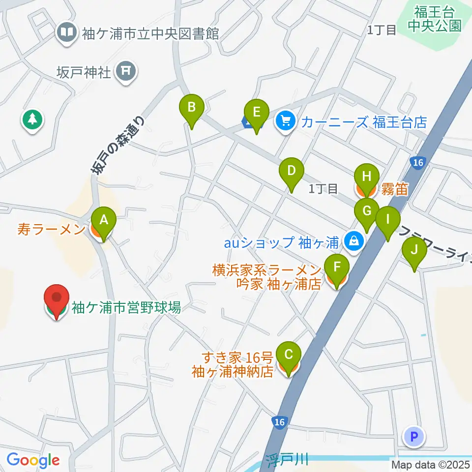 袖ケ浦市営野球場周辺のファミレス・ファーストフード一覧地図