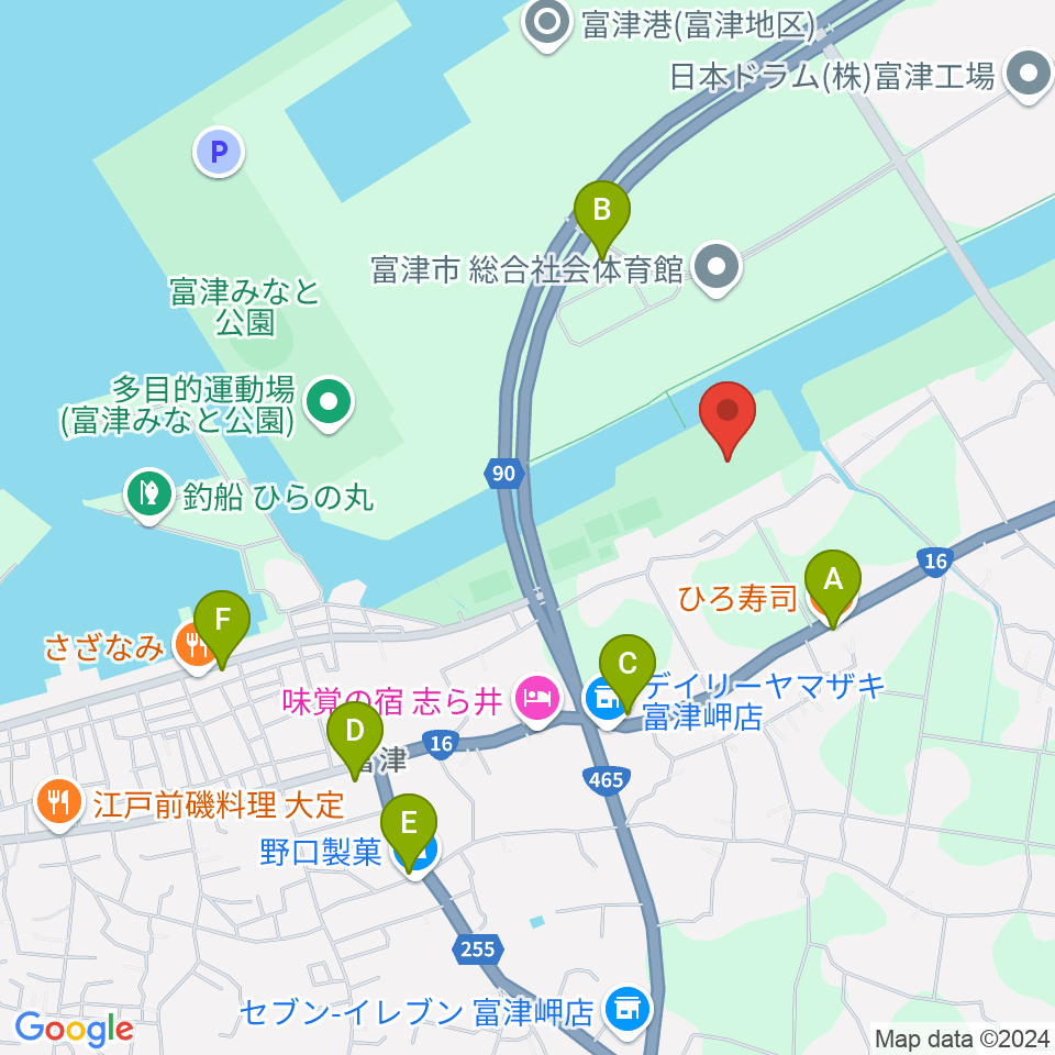 富津公民館周辺のファミレス・ファーストフード一覧地図