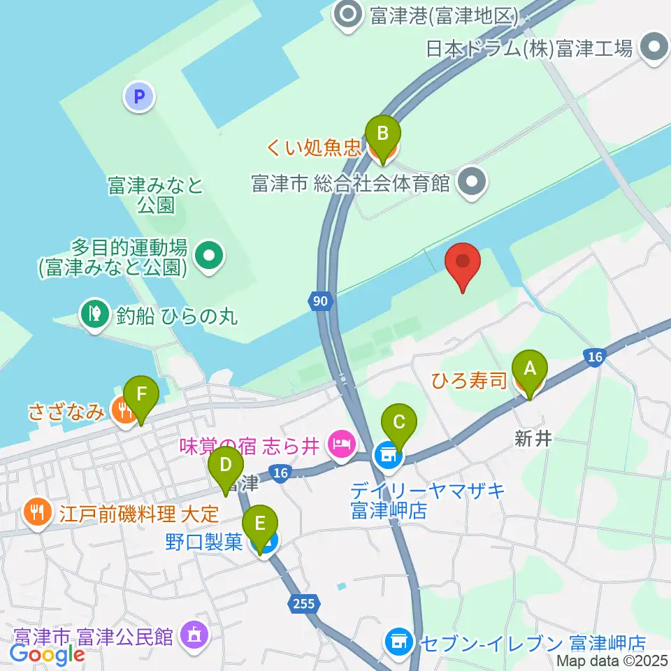富津公民館周辺のファミレス・ファーストフード一覧地図