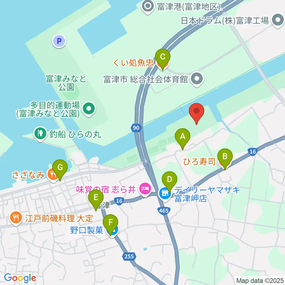 富津公民館周辺のファミレス・ファーストフード一覧地図