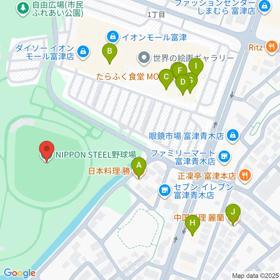 NIPPON STEEL 野球場周辺のファミレス・ファーストフード一覧地図