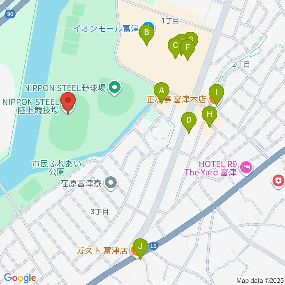 NIPPON STEEL 陸上競技場周辺のファミレス・ファーストフード一覧地図