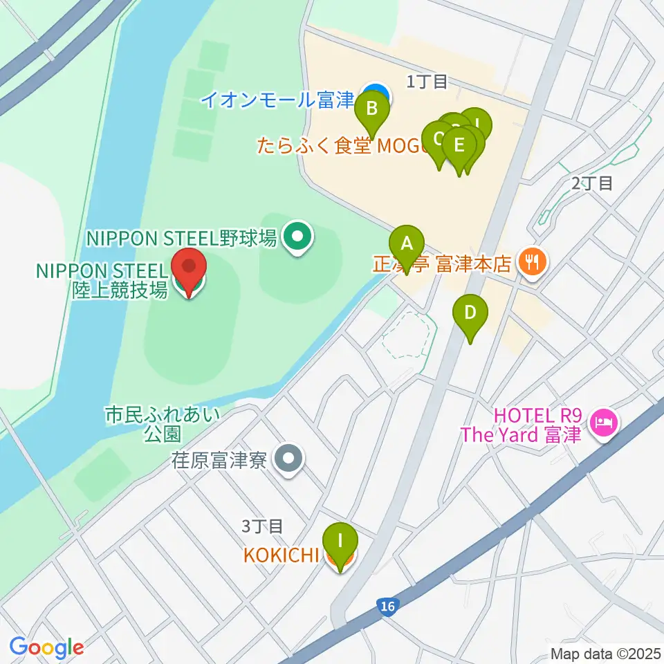 NIPPON STEEL 陸上競技場周辺のファミレス・ファーストフード一覧地図