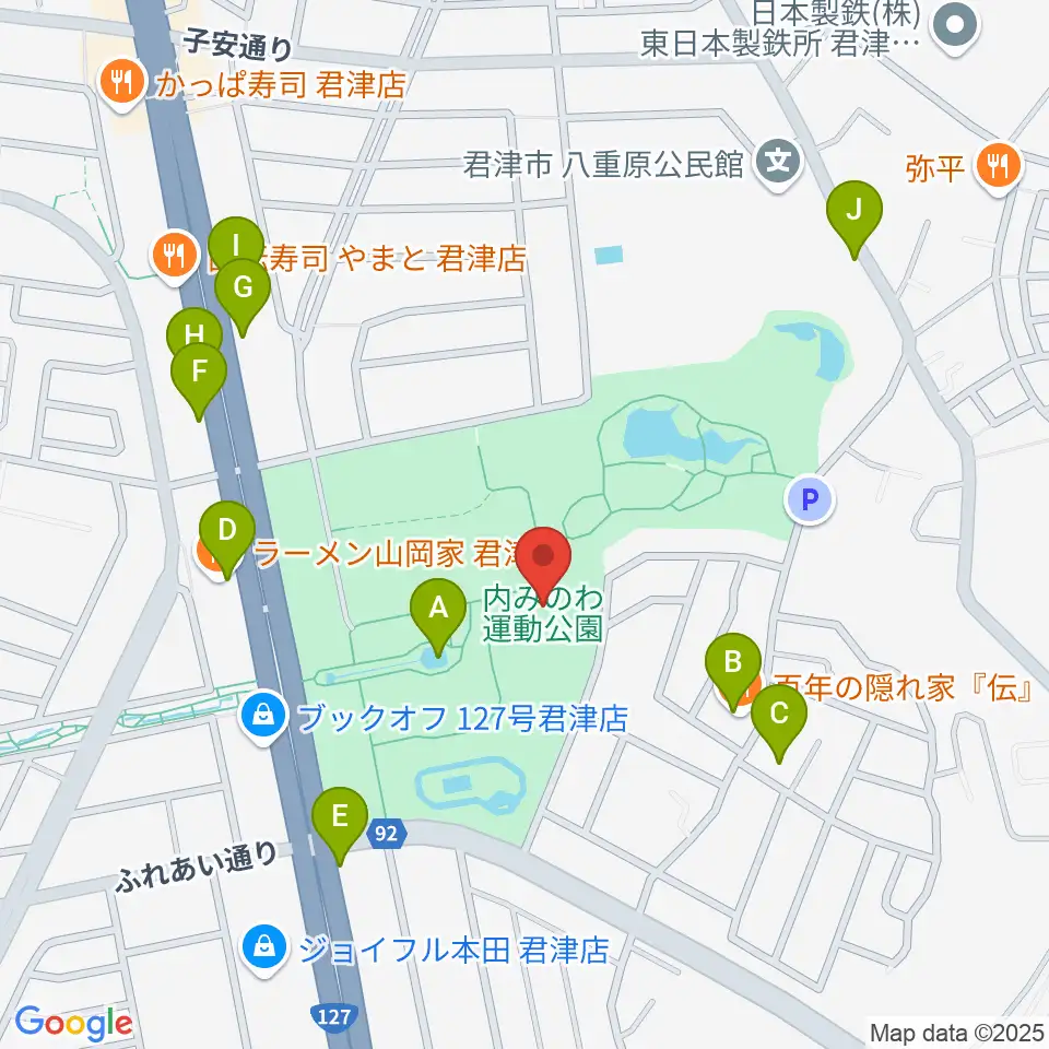 内みのわ運動公園市民体育館周辺のファミレス・ファーストフード一覧地図