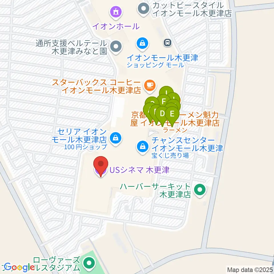USシネマ木更津周辺のファミレス・ファーストフード一覧地図