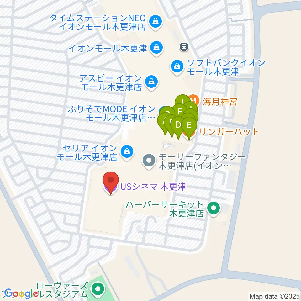 USシネマ木更津周辺のファミレス・ファーストフード一覧地図