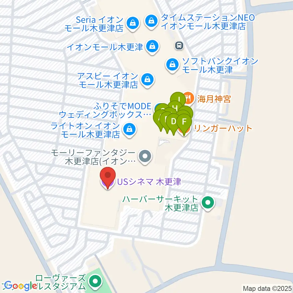 USシネマ木更津周辺のファミレス・ファーストフード一覧地図