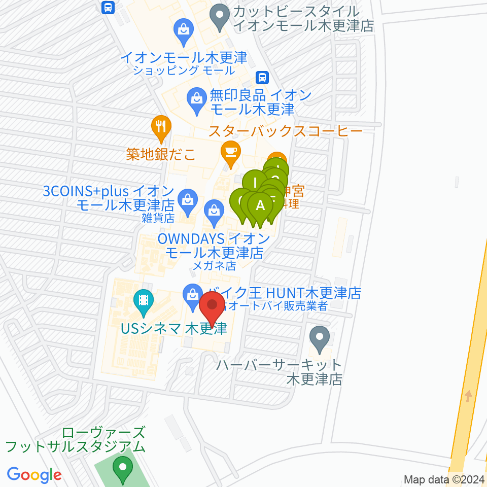 新星堂 イオンモール木更津店周辺のファミレス・ファーストフード一覧地図
