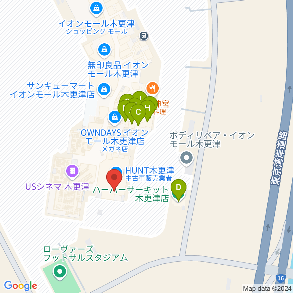 新星堂 イオンモール木更津店周辺のファミレス・ファーストフード一覧地図