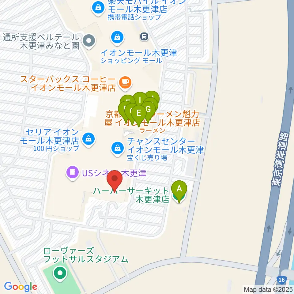 新星堂 イオンモール木更津店周辺のファミレス・ファーストフード一覧地図