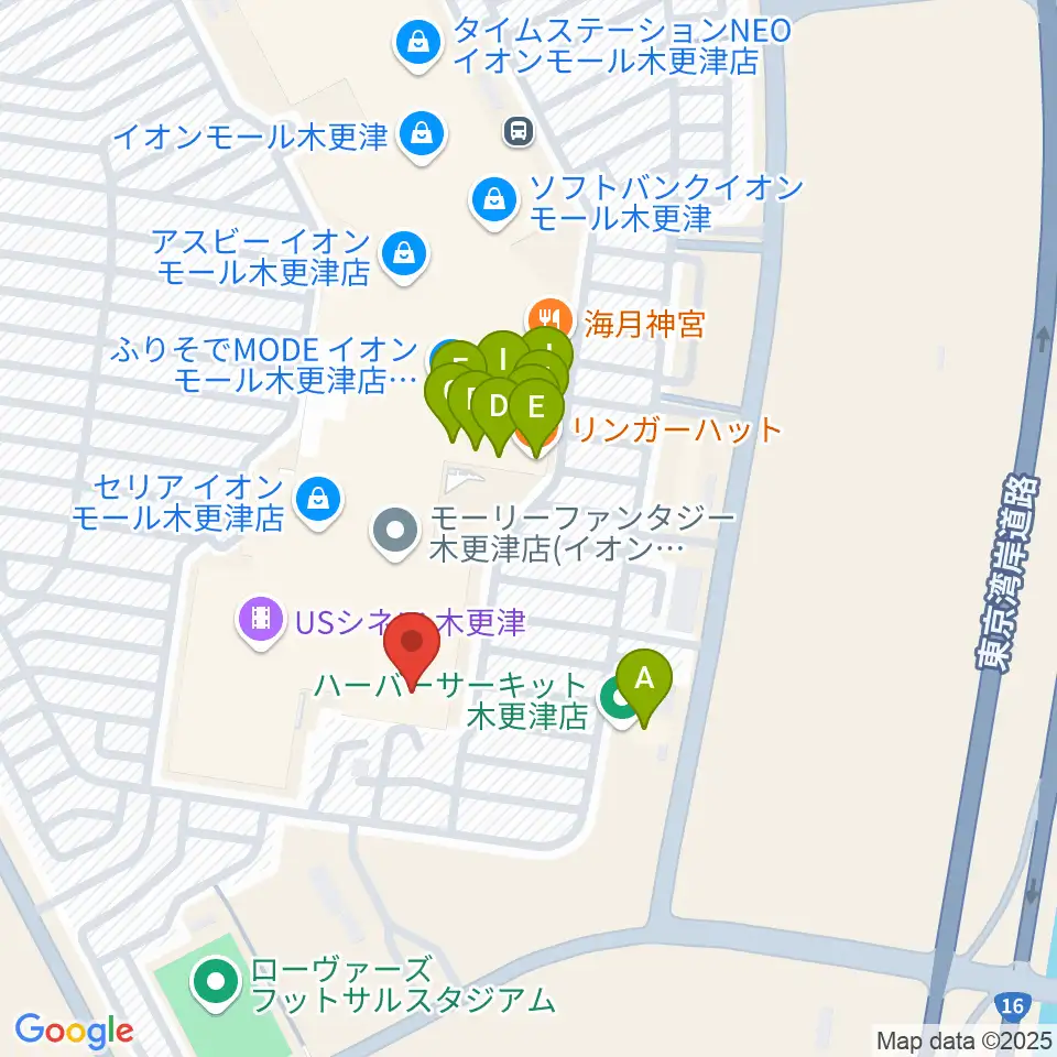 新星堂 イオンモール木更津店周辺のファミレス・ファーストフード一覧地図