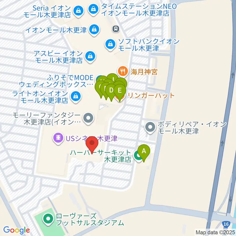 新星堂 イオンモール木更津店周辺のファミレス・ファーストフード一覧地図