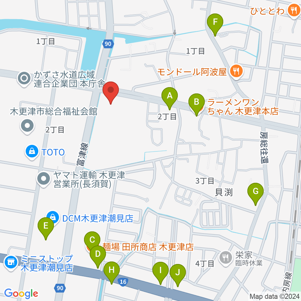 木更津市民体育館周辺のファミレス・ファーストフード一覧地図