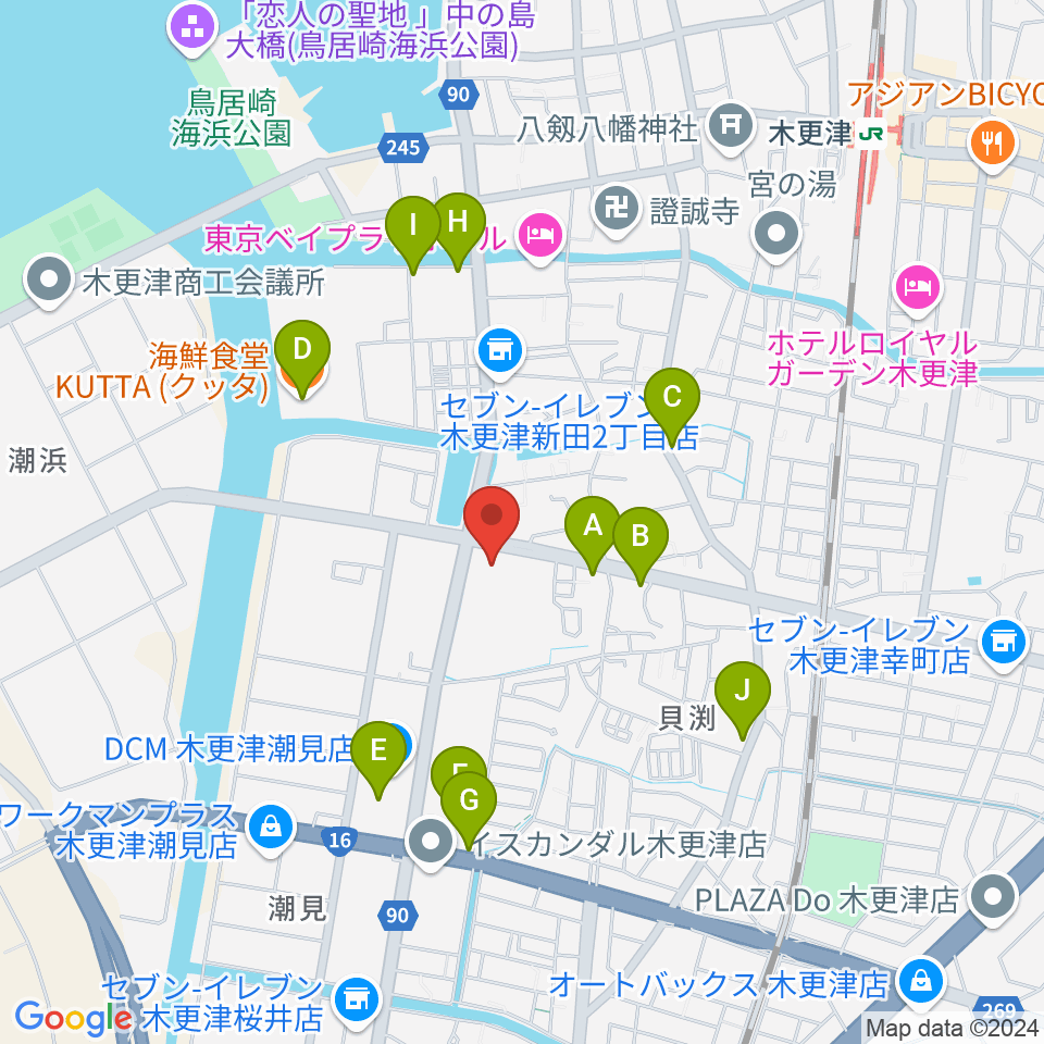 木更津市民体育館周辺のファミレス・ファーストフード一覧地図