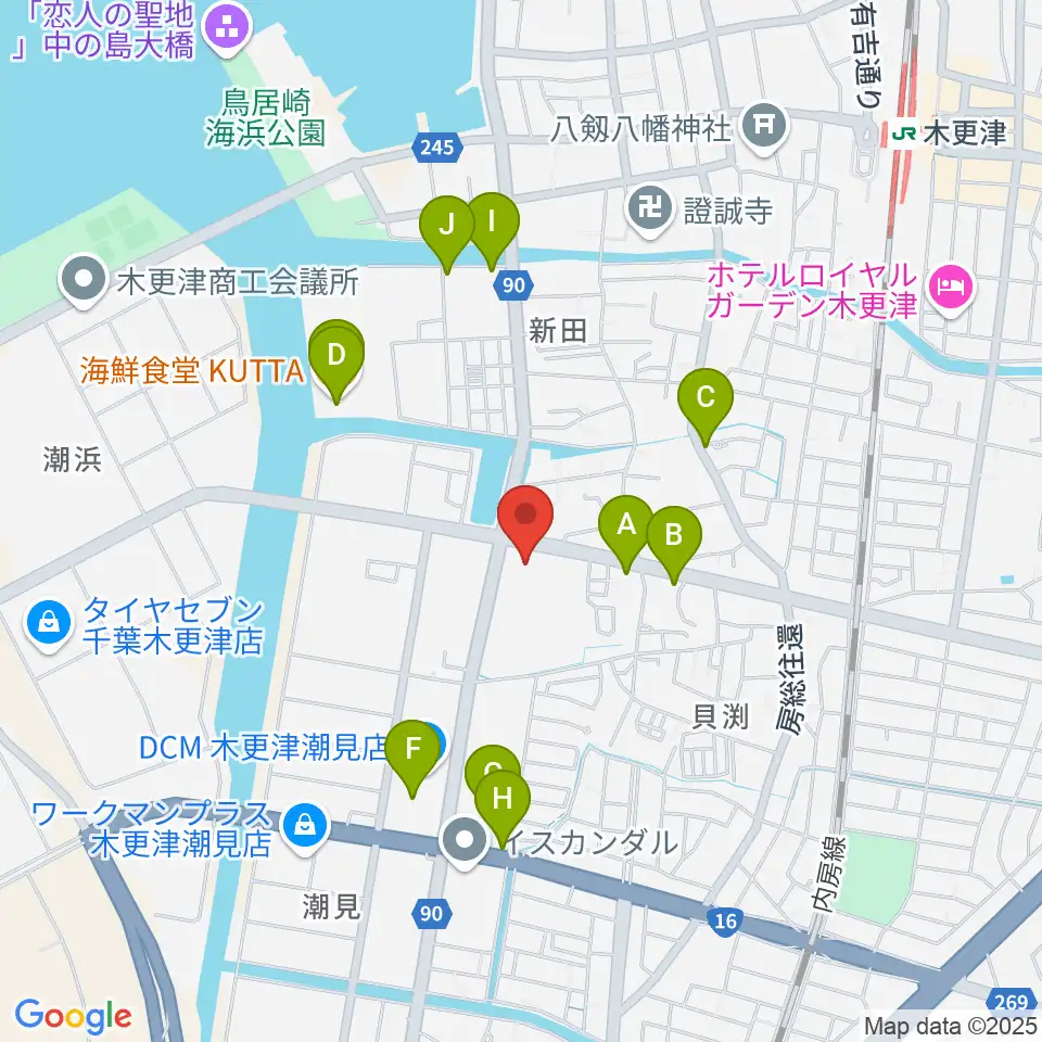 木更津市民体育館周辺のファミレス・ファーストフード一覧地図