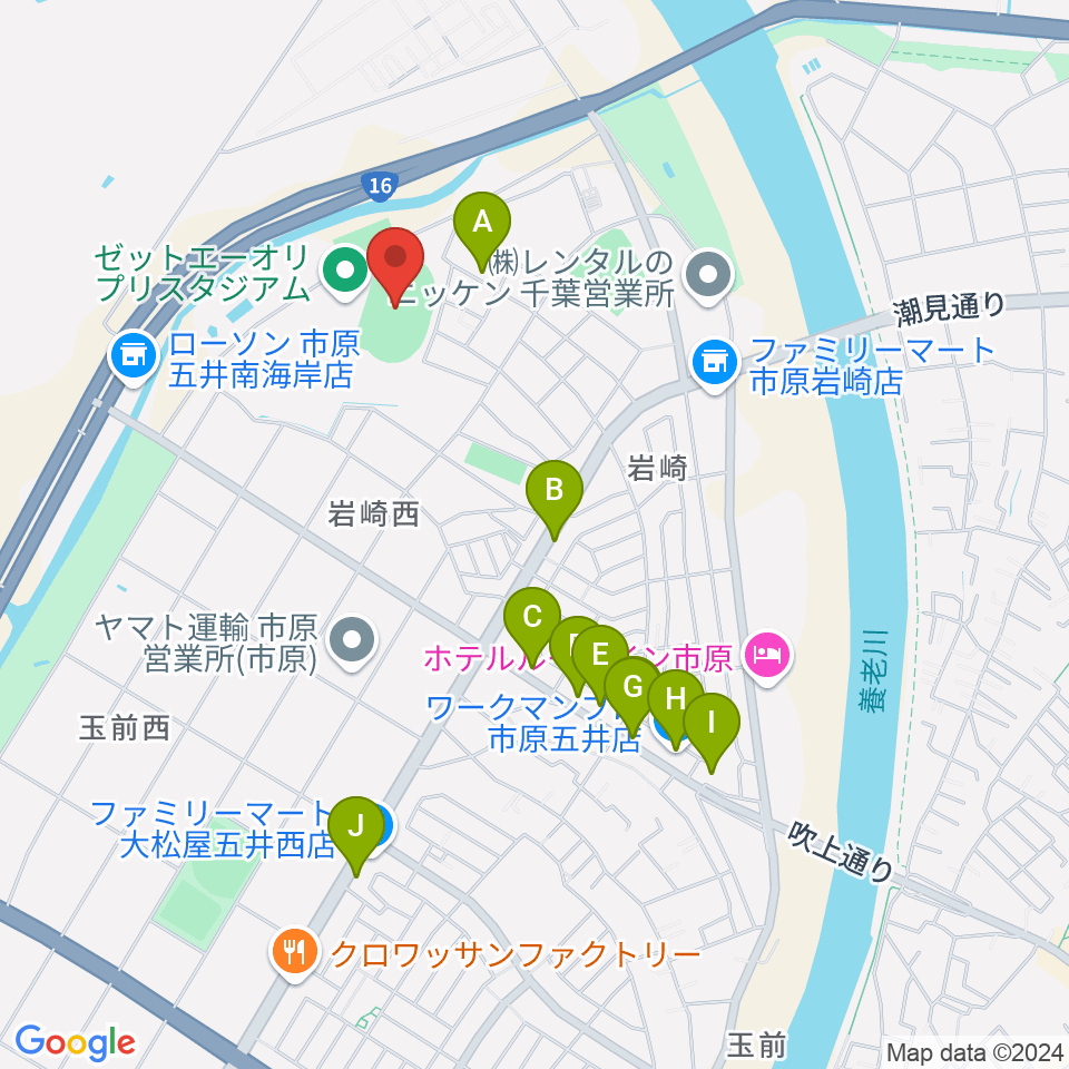 ゼットエーオリプリスタジアム周辺のファミレス・ファーストフード一覧地図