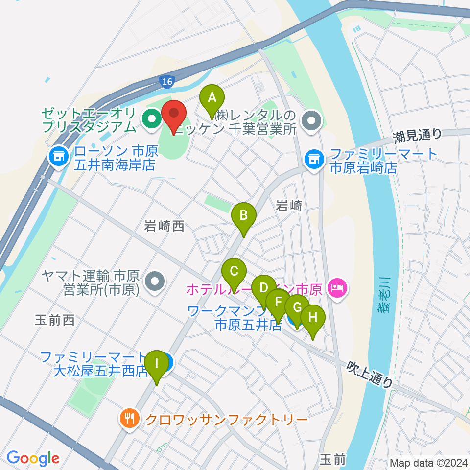 ゼットエーオリプリスタジアム周辺のファミレス・ファーストフード一覧地図