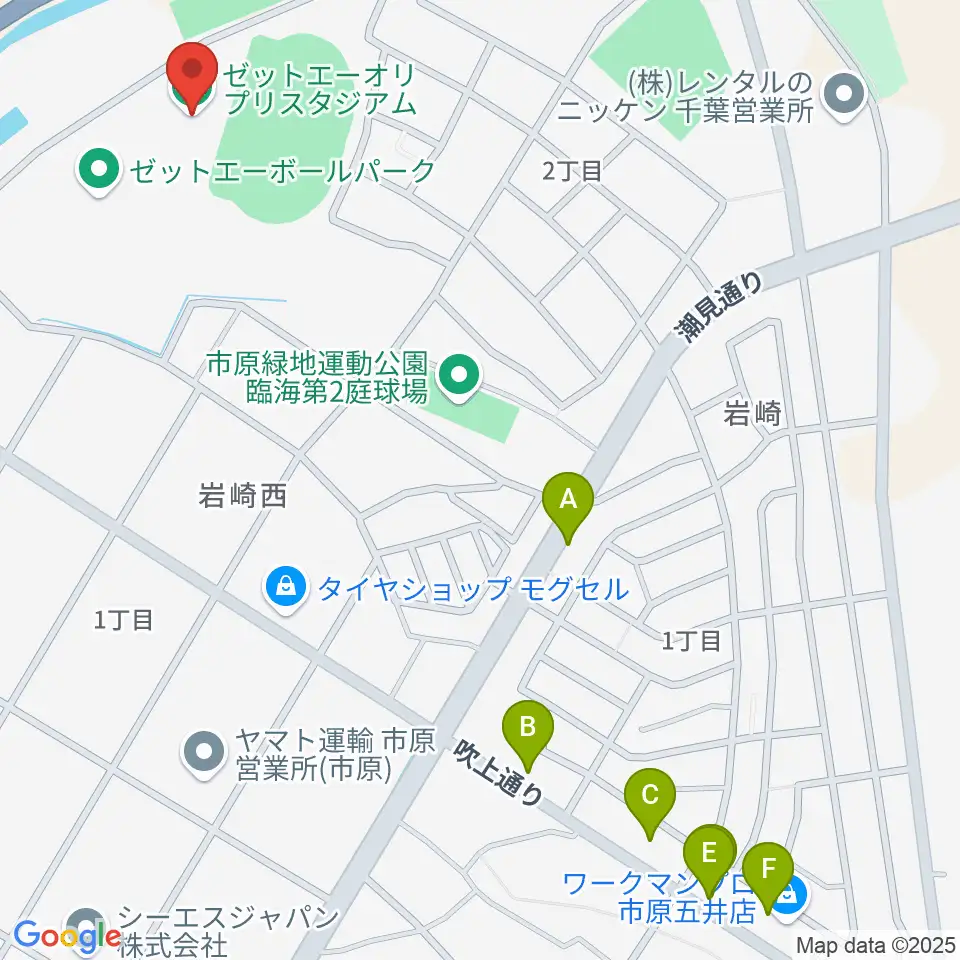 ゼットエーオリプリスタジアム周辺のファミレス・ファーストフード一覧地図