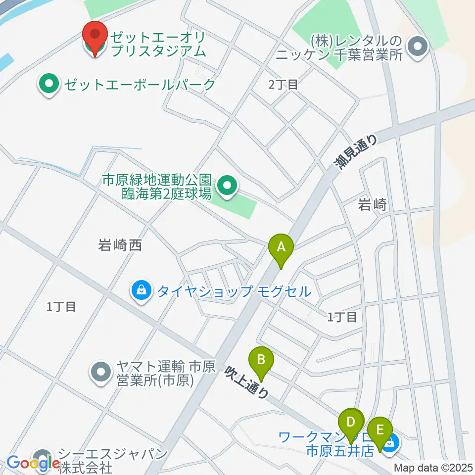 ゼットエーオリプリスタジアム周辺のファミレス・ファーストフード一覧地図