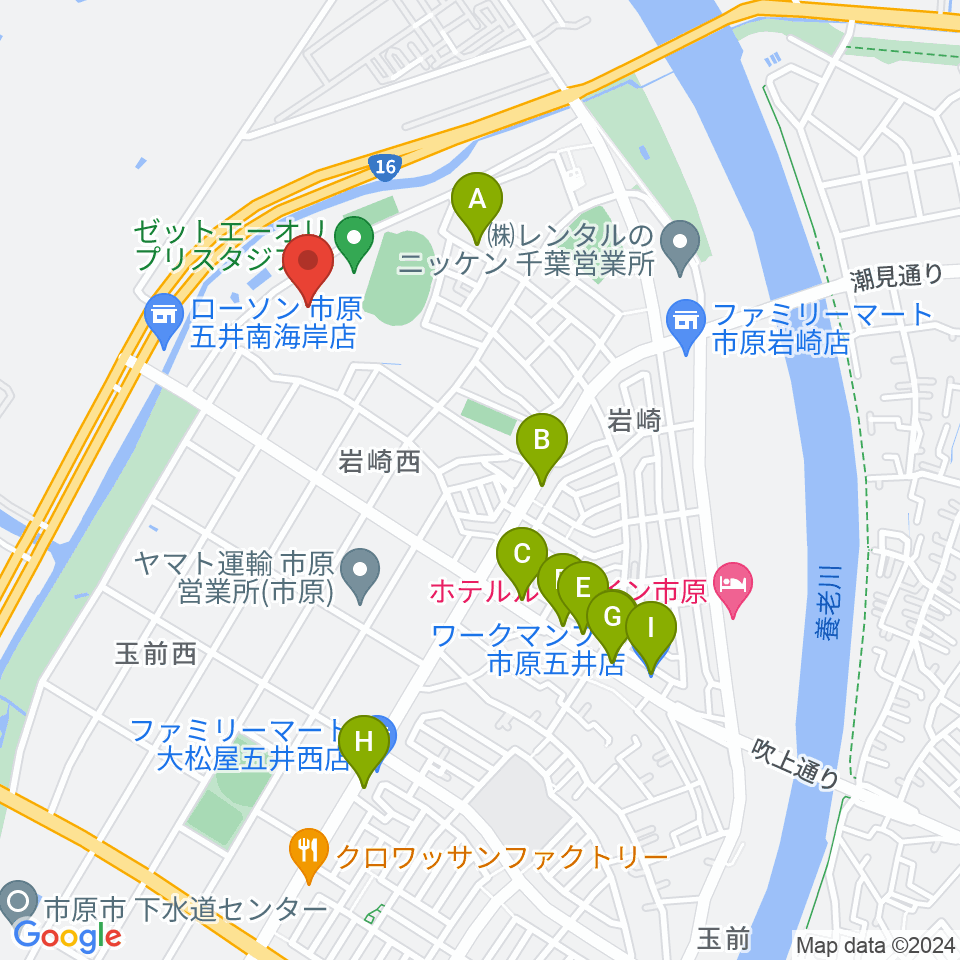 ゼットエーボールパーク周辺のファミレス・ファーストフード一覧地図