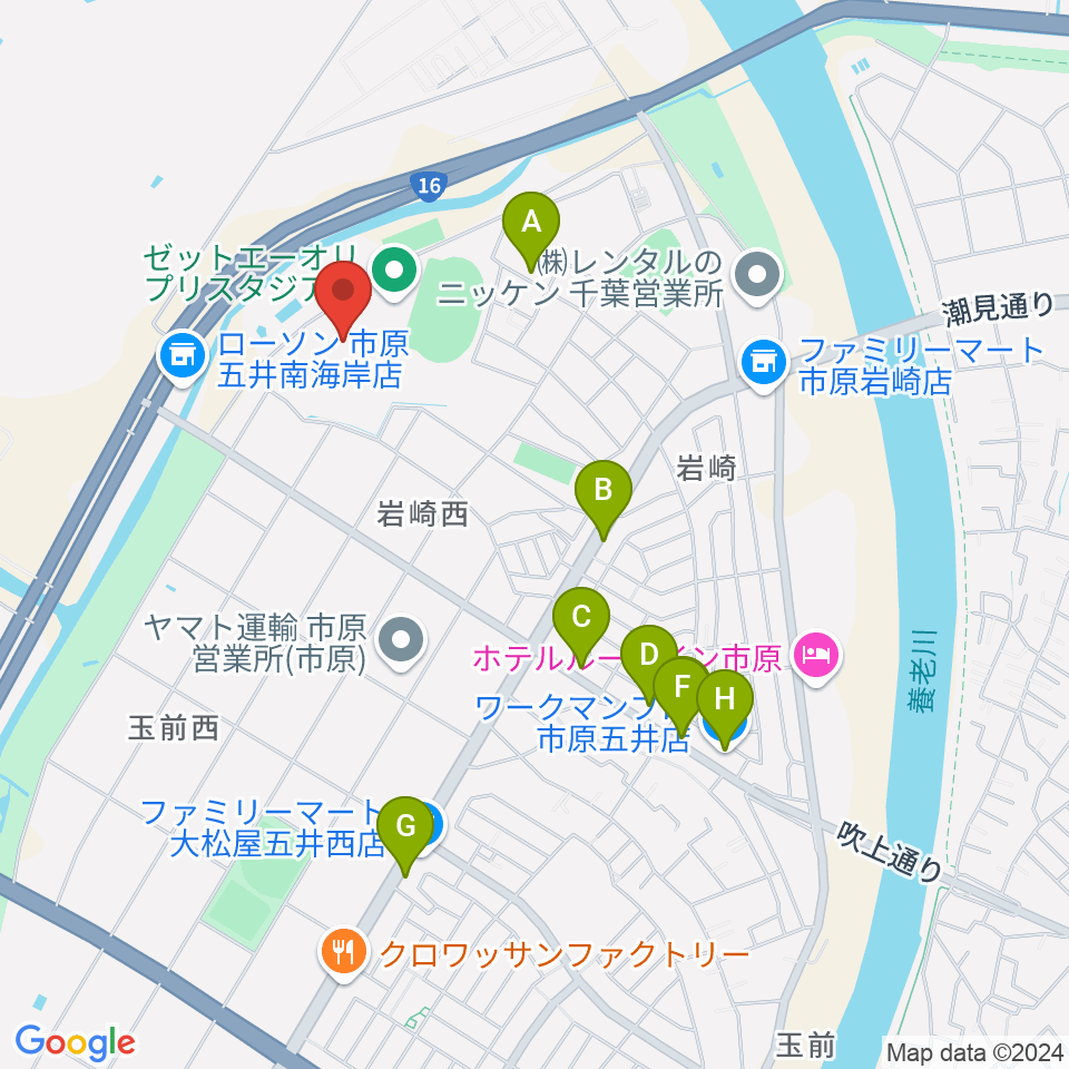 ゼットエーボールパーク周辺のファミレス・ファーストフード一覧地図