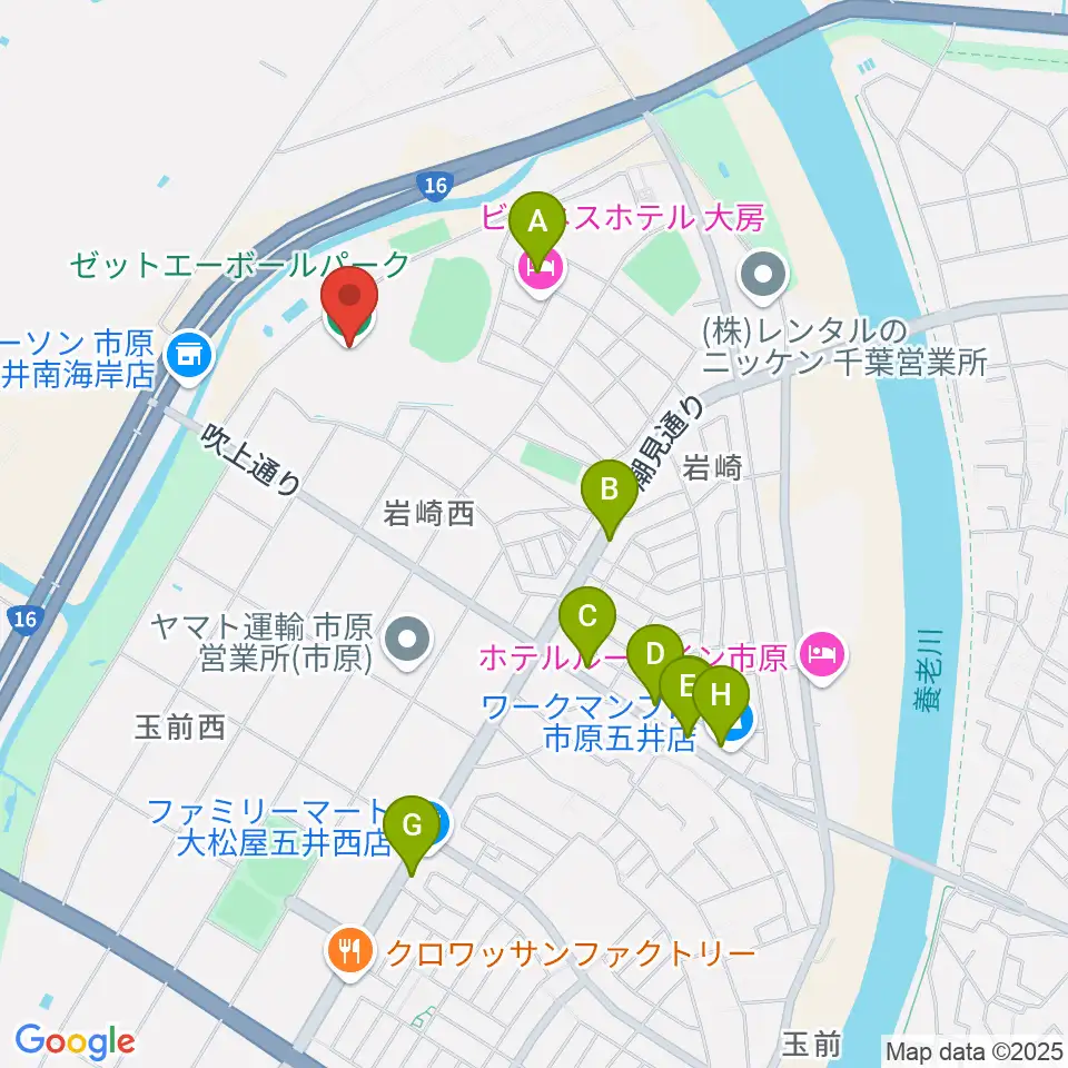ゼットエーボールパーク周辺のファミレス・ファーストフード一覧地図