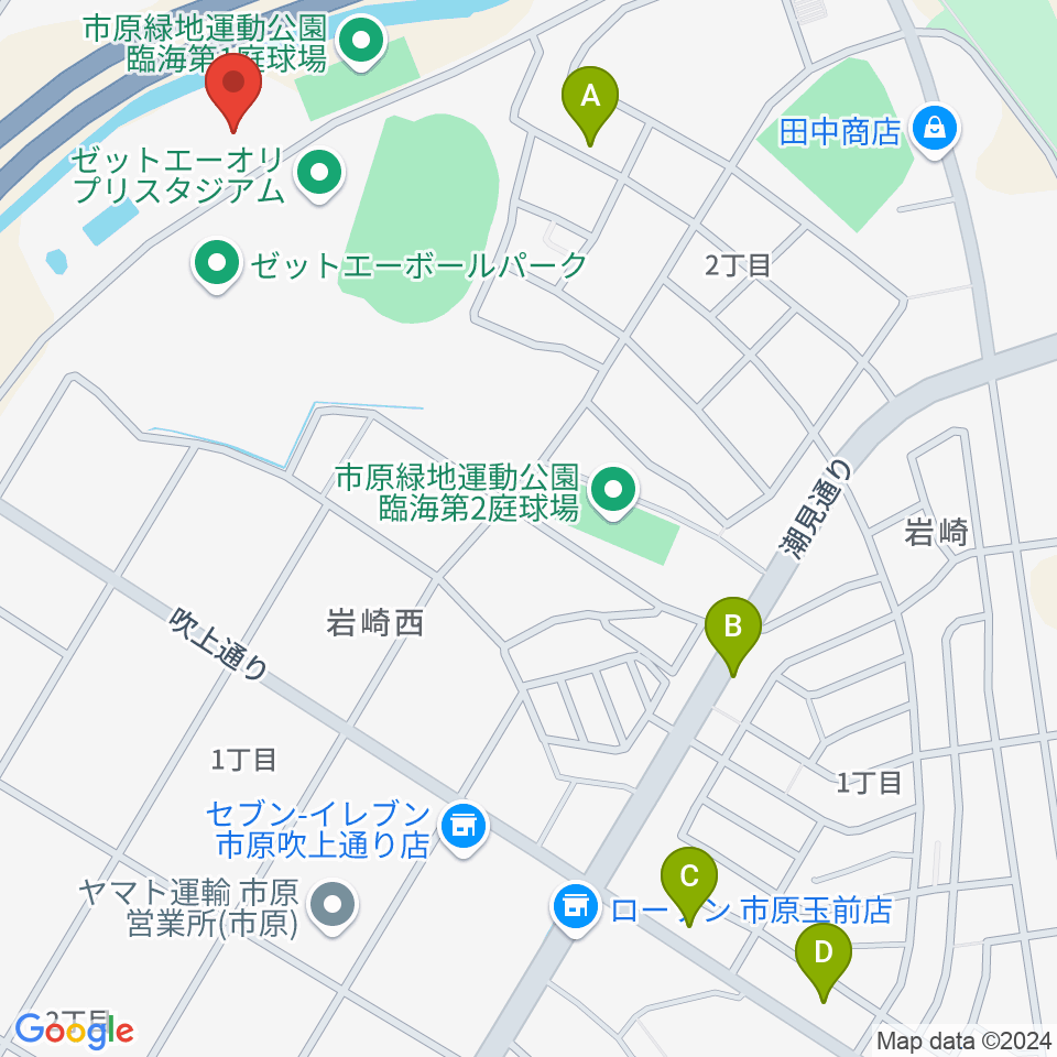 市原市臨海体育館周辺のファミレス・ファーストフード一覧地図