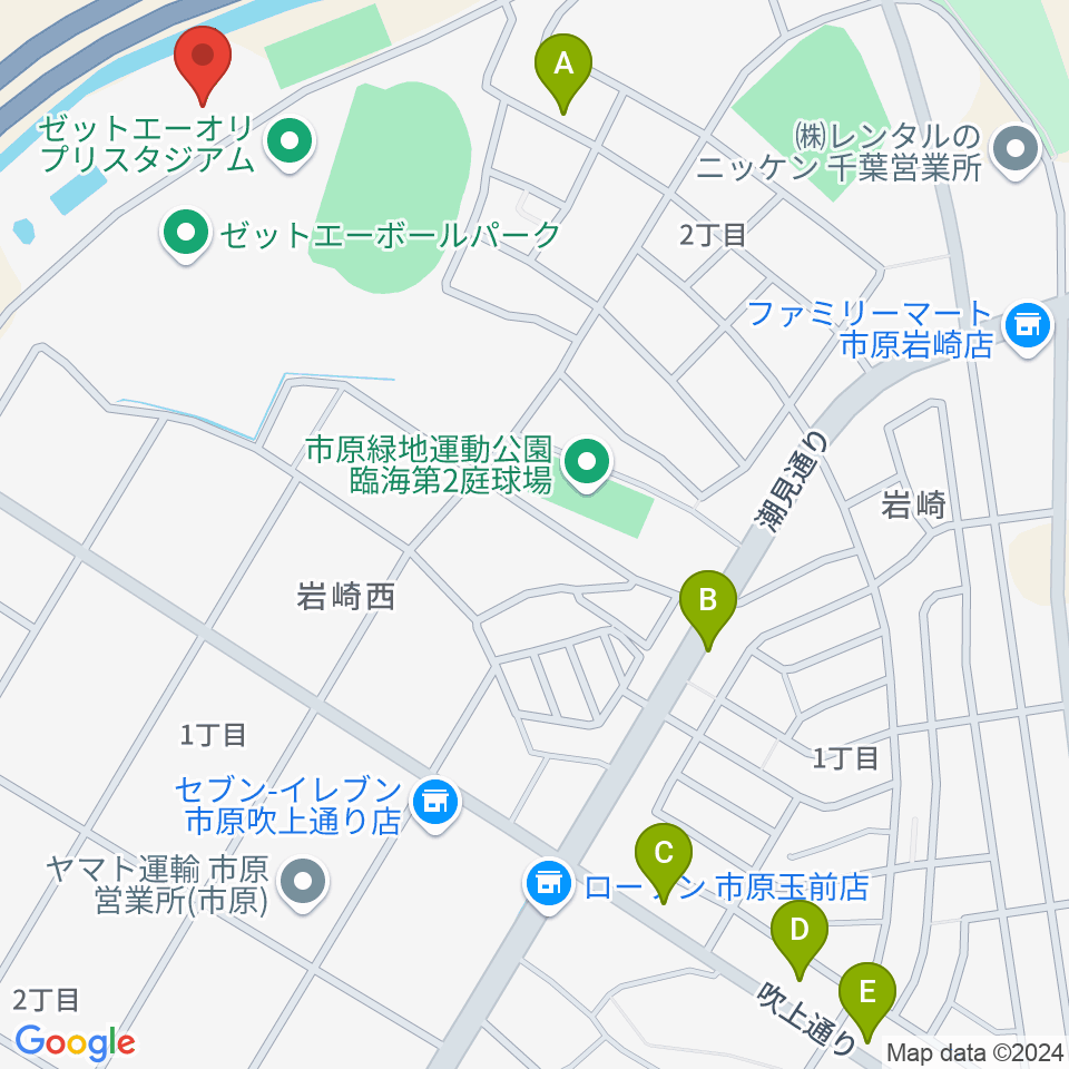 市原市臨海体育館周辺のファミレス・ファーストフード一覧地図