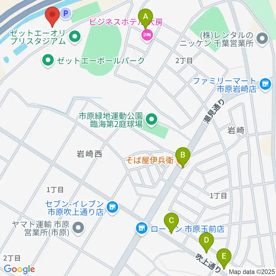 市原市臨海体育館周辺のファミレス・ファーストフード一覧地図