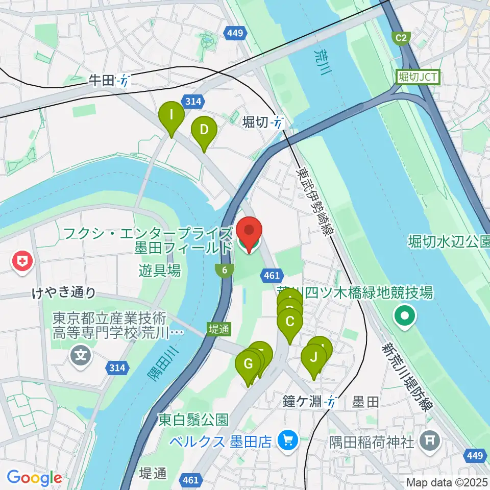 フクシ・エンタープライズ墨田フィールド周辺のファミレス・ファーストフード一覧地図