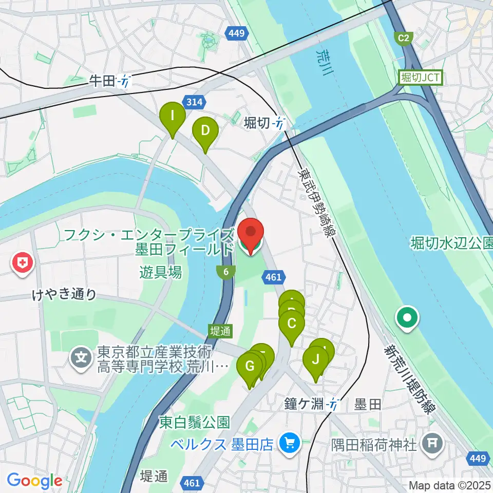 フクシ・エンタープライズ墨田フィールド周辺のファミレス・ファーストフード一覧地図