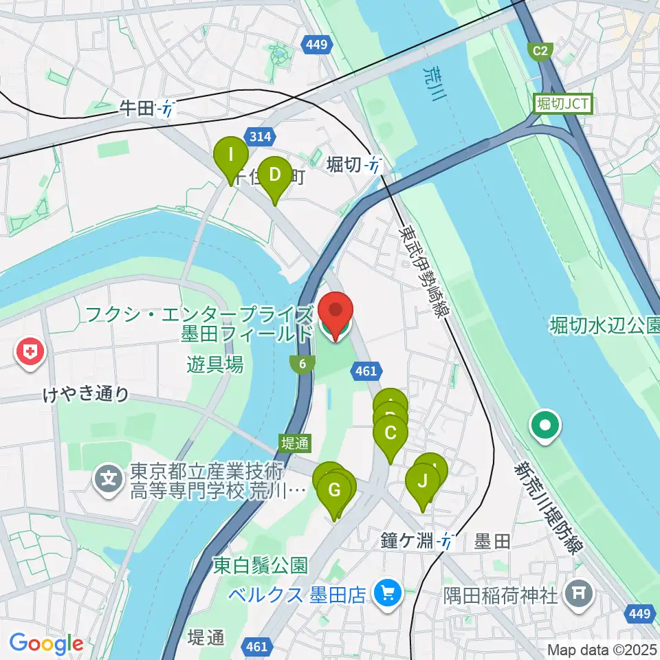 フクシ・エンタープライズ墨田フィールド周辺のファミレス・ファーストフード一覧地図