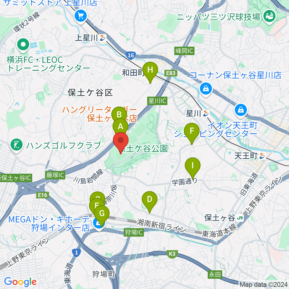 サーティーフォー保土ケ谷球場周辺のファミレス・ファーストフード一覧地図