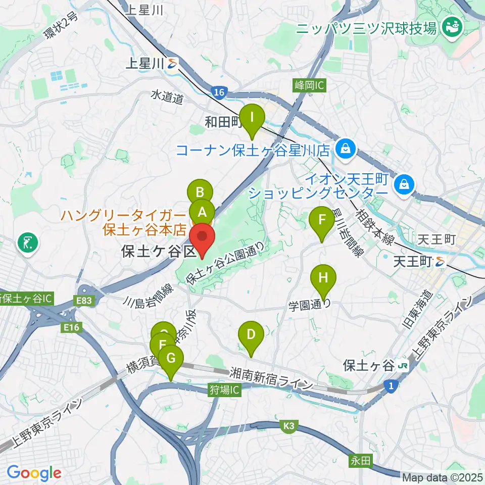 サーティーフォー保土ケ谷球場周辺のファミレス・ファーストフード一覧地図