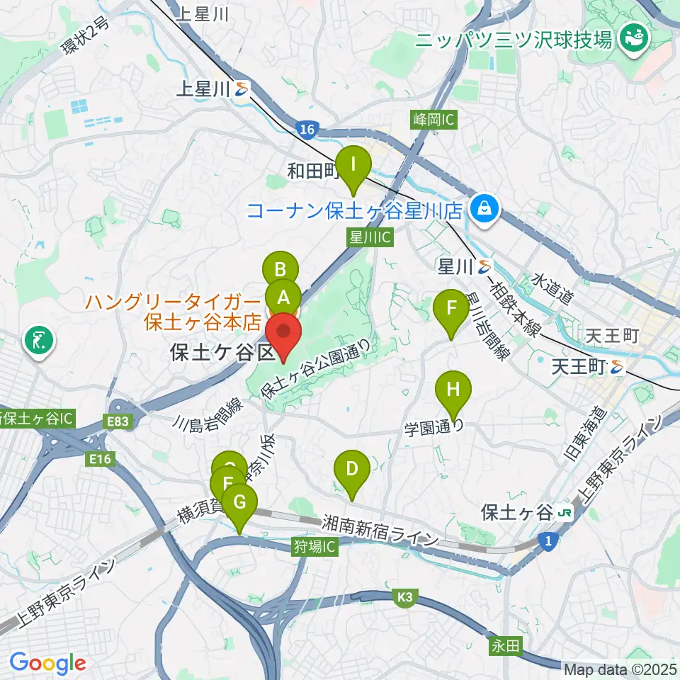 サーティーフォー保土ケ谷球場周辺のファミレス・ファーストフード一覧地図
