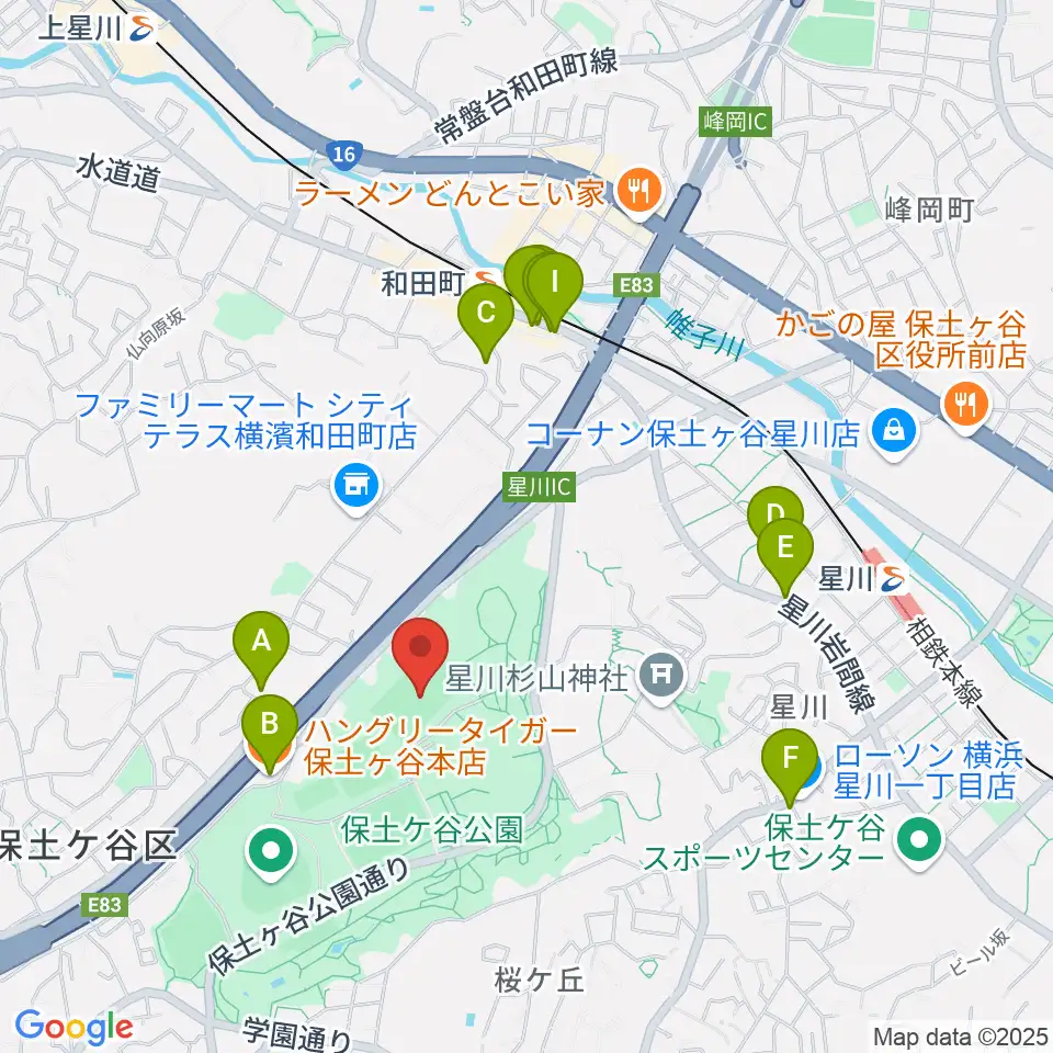 保土ケ谷公園ラグビー場周辺のファミレス・ファーストフード一覧地図
