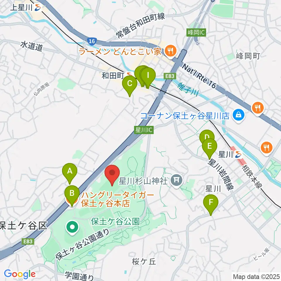 保土ケ谷公園ラグビー場周辺のファミレス・ファーストフード一覧地図