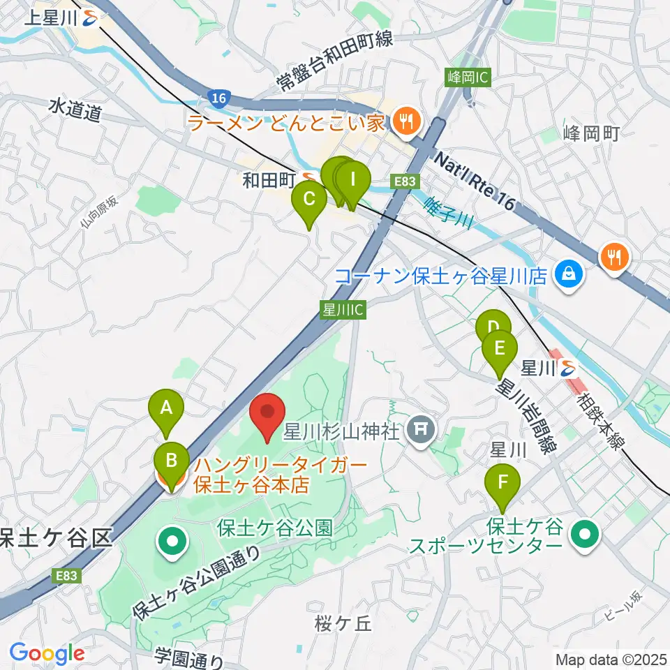保土ケ谷公園ラグビー場周辺のファミレス・ファーストフード一覧地図