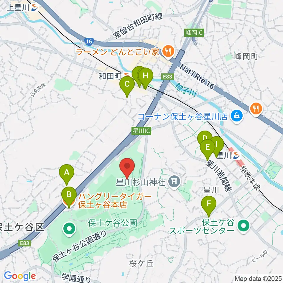 保土ケ谷公園体育館周辺のファミレス・ファーストフード一覧地図