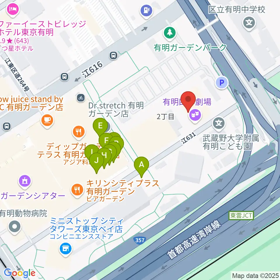 有明四季劇場周辺のファミレス・ファーストフード一覧地図