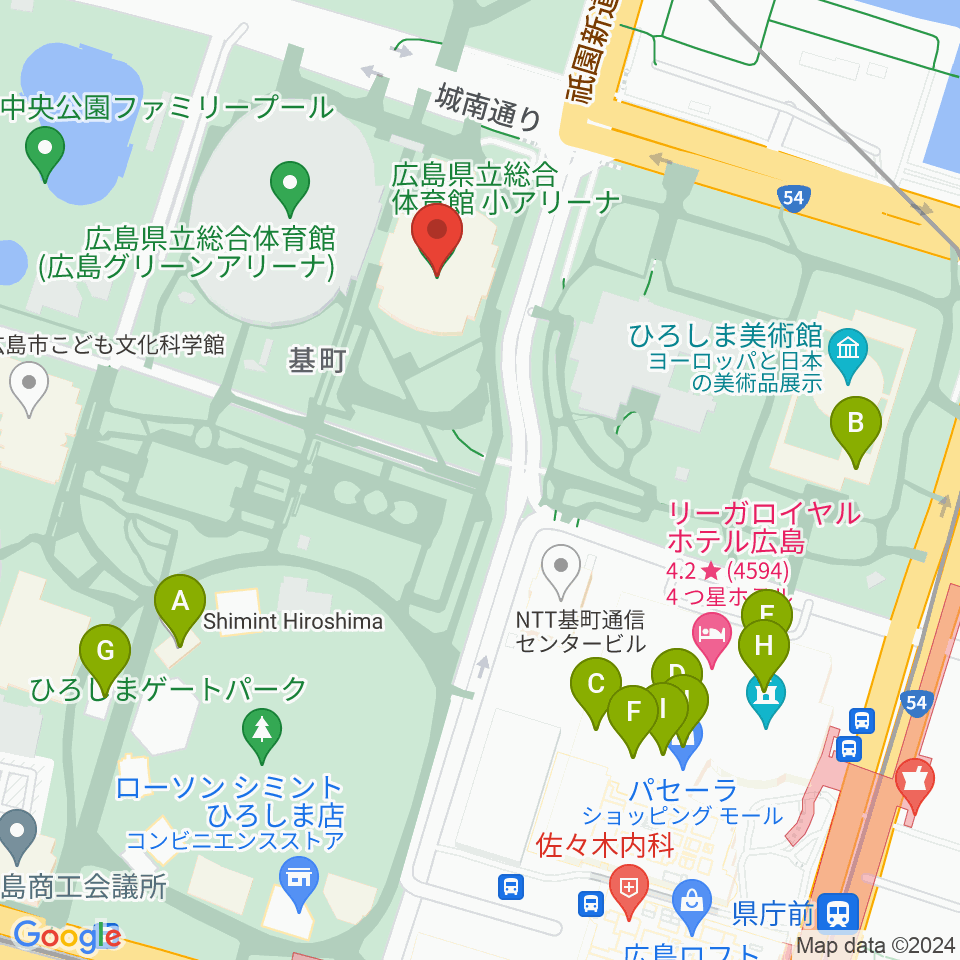広島県立総合体育館周辺のファミレス・ファーストフード一覧地図