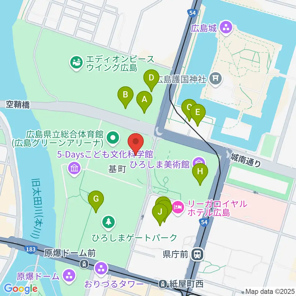 広島県立総合体育館周辺のファミレス・ファーストフード一覧地図